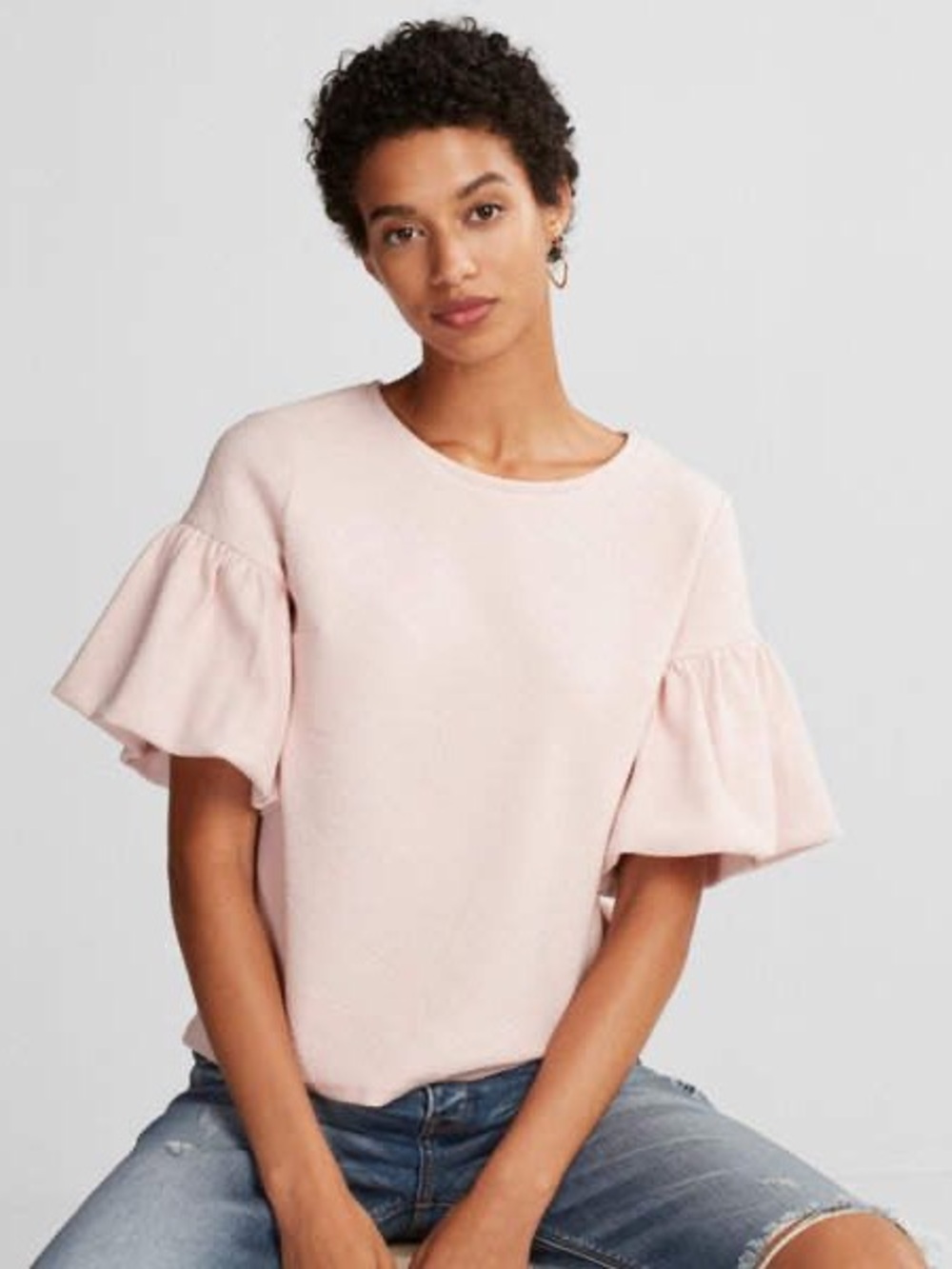 J. Crew Light Pink Ruffle Sleeve Tee